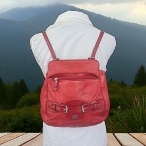 Original The Trend Red Leather Unisex Backpack Bag Made In Italy